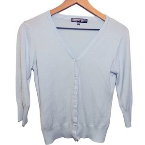 MAK - Women’s Baby Blue 3/4 Sleeve Button Up Cardigan- Size Large